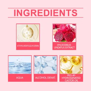 Detail of dragon fruit fragrance spray ingredients like hylocereus undatus extract and aqua.