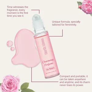 Detailed macro view of North Moon portable rose pheromone perfume rollerball for women