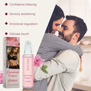 Rose pheromone rollerball perfume for women with elegant floral lifestyle packaging