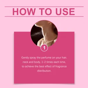 Guida illustrata su come spruzzare il profumo alla rosa e litchi su collo e corpo