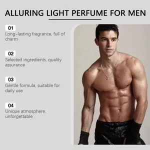 Detail view showing men's perfume features with an athletic model image.