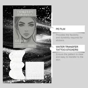 Detail of silver glitter freckle tattoo stickers with PE film material explanation