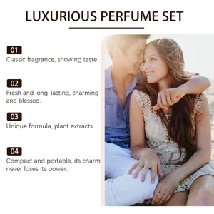 Image d'ambiance d'un couple pour un coffret de parfum de luxe aux notes d'ambre