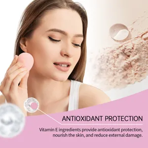 Close-up detail of face setting powder with vitamin E for antioxidant skin protection.