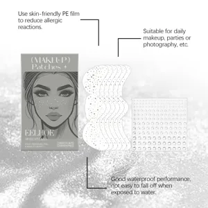 Detail view of silver sparkle faux freckle patches and 165 decorative face diamonds