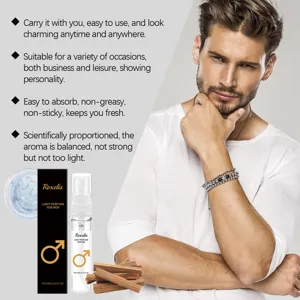 Close-up of Roxelis men's light perfume spray with masculine marketing highlights