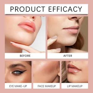 Affichage détaillé de l'efficacité de l'huile démaquillante pour les yeux, le visage et les lèvres.