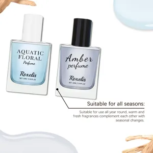 Détail des flacons de parfum luxe senteurs Aquatic Floral et Ambre pour toutes les saisons