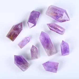 Detailed top view of natural purple amethyst crystal points showing unique natural textures