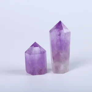 Natural purple amethyst hexagonal pillars for home and office decoration