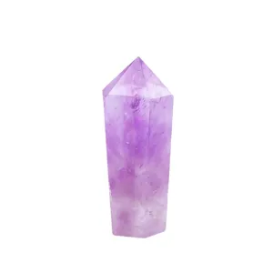 Natural purple amethyst hexagonal crystal point wand for home and office desk decor