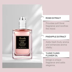Detailed overview of Rose Essential Oil Perfume ingredients showing Rose and Pineapple extract