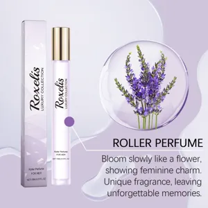 Lavender roller perfume for women with elegant portable glass bottle and packaging box