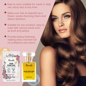 Profumo floreale per capelli con formula nutriente accanto a una confezione elegante