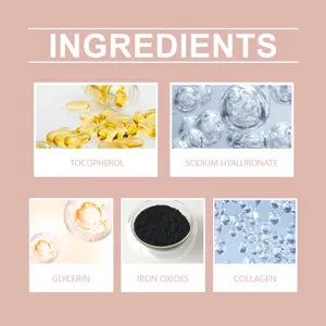 Infografía detallada de ingredientes para crema de rubor Eelhoe con colágeno e hialuronato.