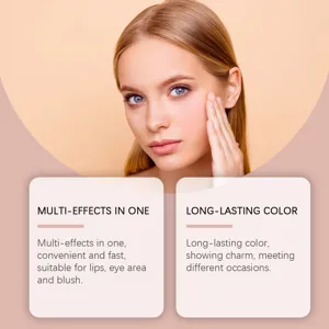 Detalle de una modelo mostrando los efectos naturales multiusos de este rubor crema