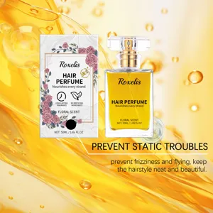 Dettaglio del flacone e della confezione di profumo per capelli nutriente e antistatico