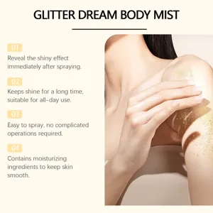Dettaglio dello spray glitterato per il corpo con effetto brillante e idratante