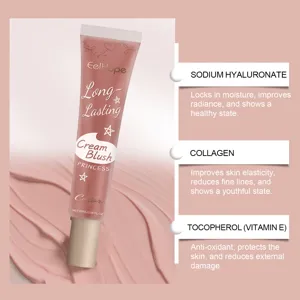 Detalle de EELHOPE Cream Blush con ingredientes hidratantes como colágeno y vitamina E