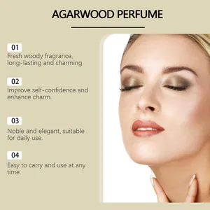 Detail page showing key features of agarwood cedar perfume with long-lasting woody scent