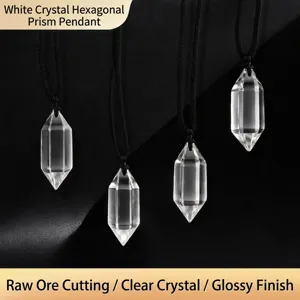 Collier Pendentif Prisme Hexagonal en Cristal de Roche Naturel Pierre d'Énergie Point de Guérison Poli Bijoux Avec Cordon Noir