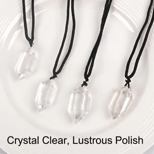 Pendentifs en cristal naturel à double pointe hexagonale sur colliers à cordon noir