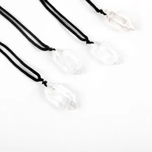 Colliers pendentifs en cristal hexagonal à double pointe en quartz clair naturel