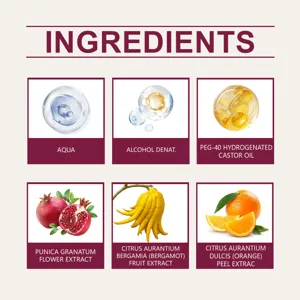 Elenco degli ingredienti per il profumo al melograno con estratti di bergamotto e arancia