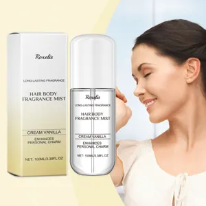 Λεπτομερής λήψη Roxelis Cream Vanilla αρωματικό σπρέι μαλλιών και σώματος με συσκευασία