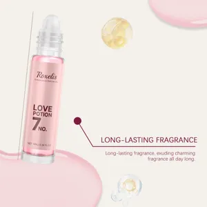 Vista dettagliata dell'olio profumato alla melagrana Roxelis con texture rosa