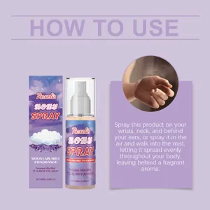 Mountain mist body spray instructions showing how to apply on your wrists and neck