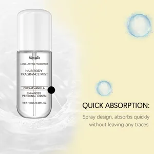 Λεπτομερής προβολή του σχεδιασμού σπρέι Roxelis Cream Vanilla αρωματικό σπρέι μαλλιών και σώματος