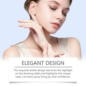 Elegant perfume detail graphic featuring a graceful female model close-up profile shot