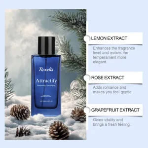 Detailed view of Roxelis Attractify perfume featuring lemon, rose, and grapefruit extract notes