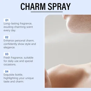 Close-up showing the fine mist of magnetic charm perfume being sprayed on the skin.
