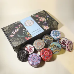 Set regalo da 8 candele profumate ai fiori secchi in barattoli decorativi di latta