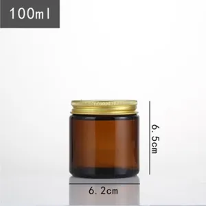 Dimensiones detalladas del tarro de vela de vidrio ámbar de 100ml con tapa metálica dorada
