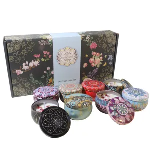 Set regalo di 8 candele profumate con fiori secchi in scatole di latta