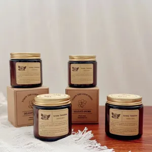 Vela Aromática de Cera de Soja Hecha a Mano en Tarro de Vidrio Ámbar Con Tapa de Metal Para Decoración del Hogar Regalo