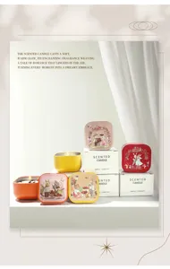 Scented candle tin boxes with cute rabbit illustrations and elegant gift packaging