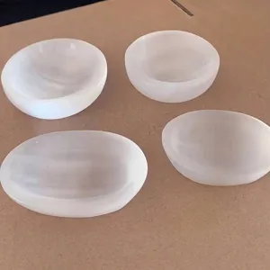 Natural Morocco Selenite Bowl White Translucent Satin Spar Gypsum Stone For Crystal Healing Jewelry Degaussing Home Decor Ornament