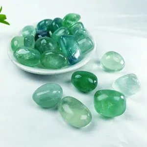 Natural green fluorite tumbled stones polished mineral specimens for DIY jewelry and decor.