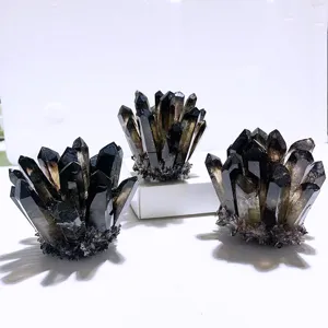 Set di ornamenti in grappoli di cristallo di quarzo fumé naturale per casa e ufficio