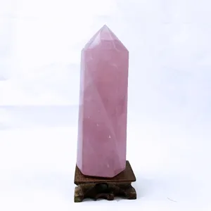 Natural Rose Quartz Hexagonal Pillar Polished Pink Crystal Wand Obelisk Point For Home Office Decor Healing Crystal Specimen Ornament