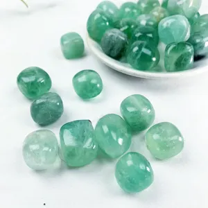 Natural green fluorite tumbled stones, polished mineral raw specimens for DIY jewelry and decor.