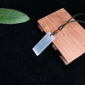Natural Selenite rectangle pendant necklace with cat's eye effect for men and women