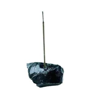 Natürlicher schwarzer Obsidian Kristall Rohstein Räucherstäbchenhalter Minimalismus