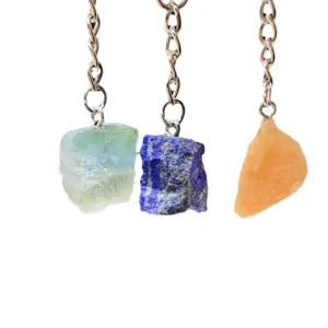 Natural crystal raw stone keychains with fluorite, lapis lazuli and orange calcite