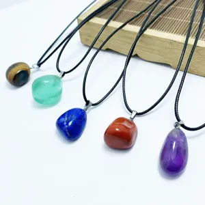 Collar de Pendiente de Piedra de Cristal Natural para Mujeres Hombres Amatista Cuarzo Rosa Joyería de Mineral Geométrica