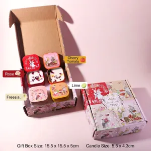 Scented candle gift set with cute rabbit illustrations and four unique fragrances